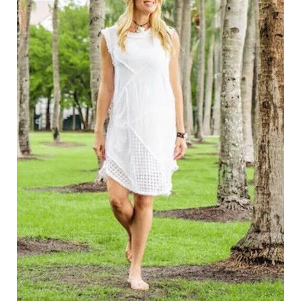Hawaiianize Resort Wear Paradaiso Dress Cotton Beach Bohemian White Med Cotton